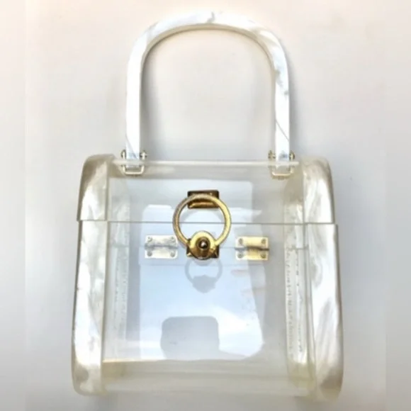 Vintage Lucite Box Purse Pearl White & Clear Miami Stylecraft Style - Picture 1 of 13